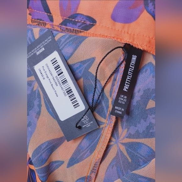 Pretty Little Thing Plus Orange Print Beach Flares Size 22 NWT Beach Tropical - Picture 6 of 11